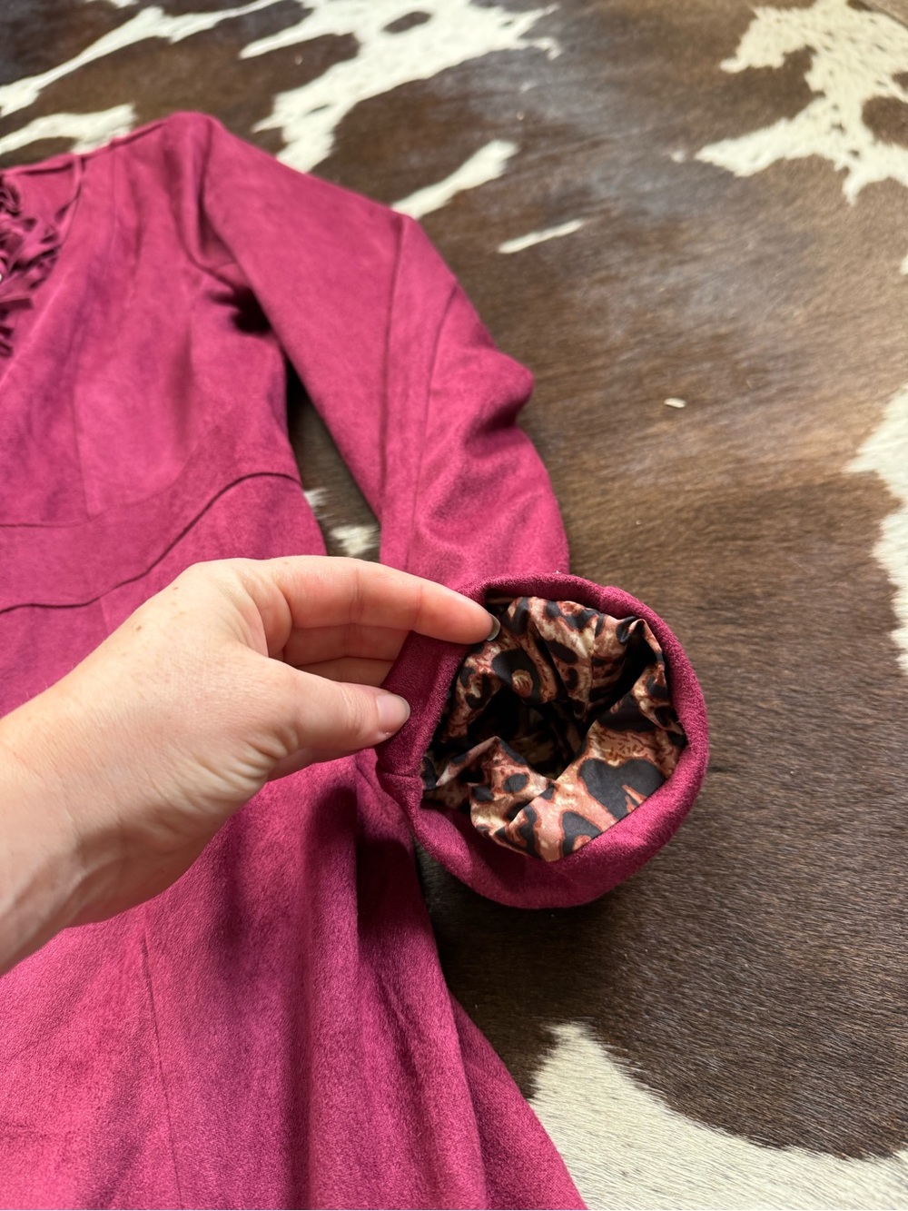 Fringed Teddy Jacket in Magenta - Picture 4 of 5
